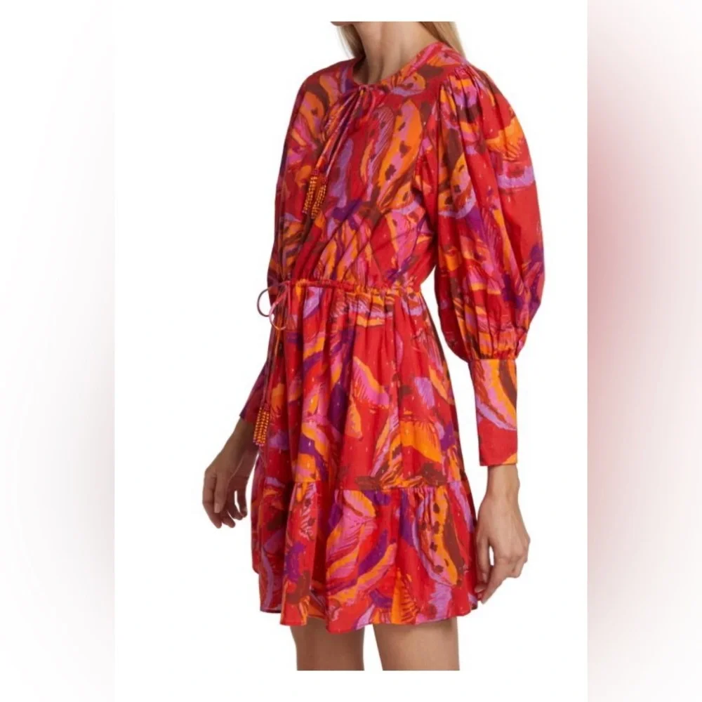 FARM Rio Banana Juice red, orange & brown long sleeve Cotton Minidress size S - Picture 1 of 12
